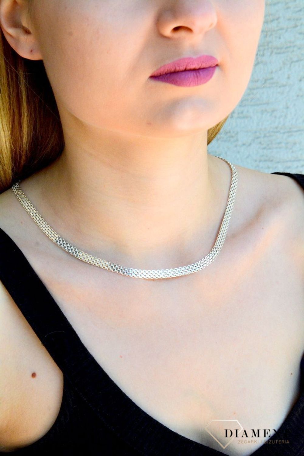 Srebrny naszyjnik damski 925 tasiemka 5,8 mm DIA-LAN-5990-925 5,8mm.  Efektowny splot, który przez swoją uniwersalną strukturę jest idealną bazą do rozmaitych wisiorków oraz dodatków. Idealny pomysł na oryginalny prezent (2).jpg